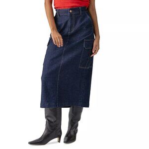129$ Sanctuary Essential Denim Midi Cargo Skirt High Rise Women's Size 28 Blue
